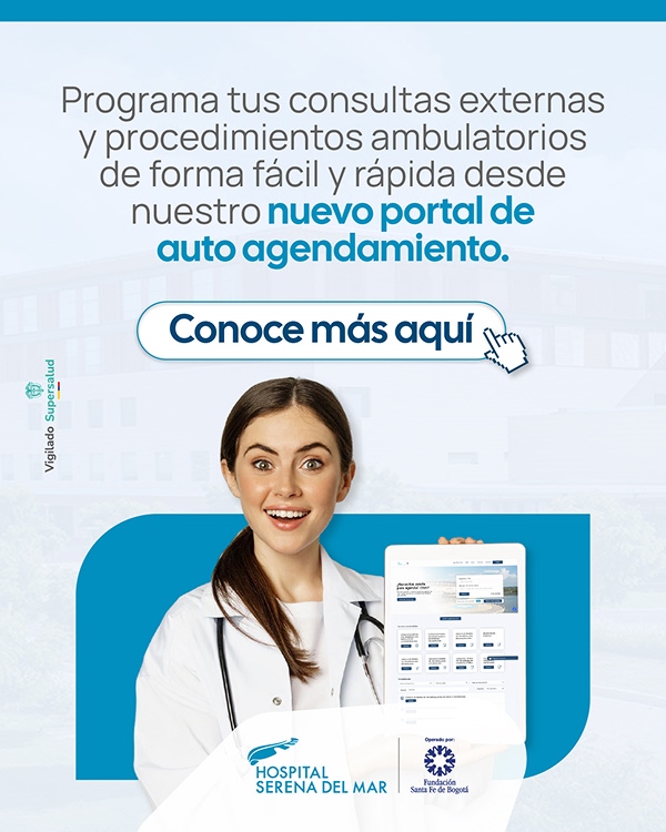 Ahora puedes programar tus consultas especializadas y procedimientos ambulatorios de forma fácil y rápida desde nuestro nuevo portal de auto agendamiento. Agenda Aquí.