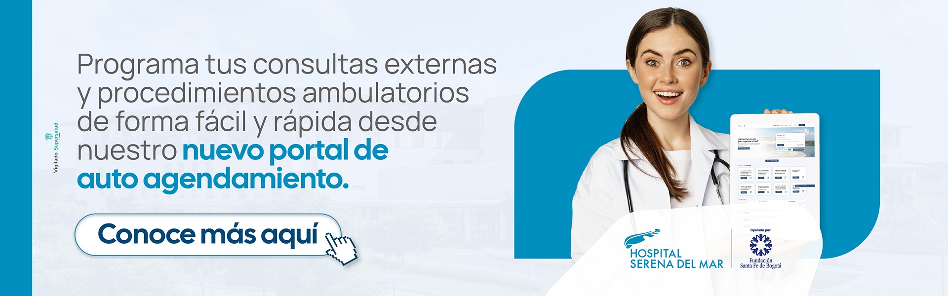 Ahora puedes programar tus consultas especializadas y procedimientos ambulatorios de forma fácil y rápida desde nuestro nuevo portal de auto agendamiento. Agenda Aquí.